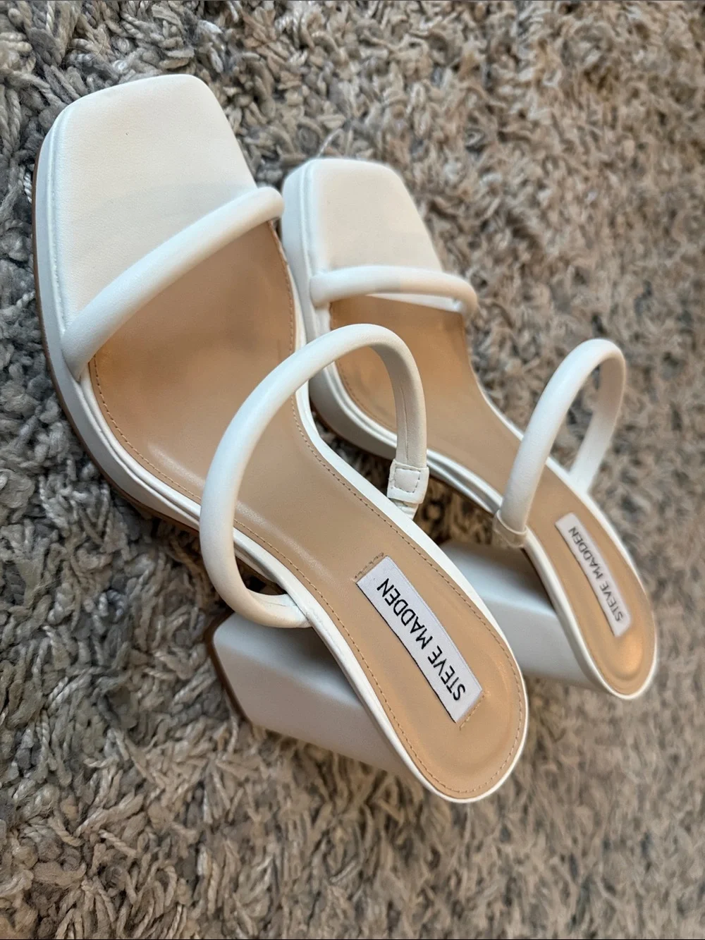 Steve Madden White Double-Strap Square Toe Heeled Sandals